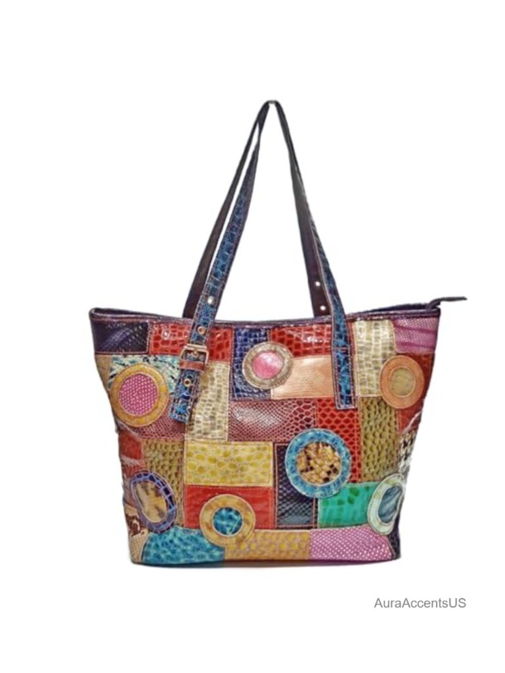 Genuine Cow Leather Tote Shoulder Handbag Geometric Snake Print Crossbody